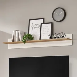 Wohnzimmer Wandboard in Weiß und Wildeiche Optik Skandi Design