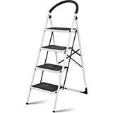 Costway - Trittleiter 4-stufen-trittleiter Klapptritt 150 Kg Tragkraft Weiss, Stehleiter Klappbar, Haushaltsleiter Stufenleiter Platzsparend, Metall, Stufenstehleiter