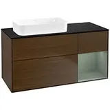 Villeroy & Boch Finion Waschtischunterschrank F692GMGN 120x60,3x50,1cm, Regal rechts Olive Matt Lacquer, Walnut veneer