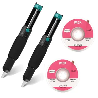 Entlötpumpe Set, 2 Entlötpumpe und Entlötlitze 2,5 mm* 1,5 m, Desoldering Wick&Desoldering Pump, Entlöten Docht, Lötmittel Sauger Vakuumpumpe Solder Removal Tool