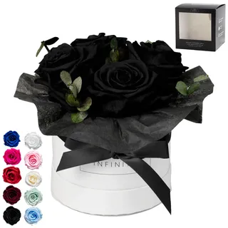Infinity Flowerbox - Eucalyptus Bouquet Schwarz - Konservierte Rose in Geschenkbox, blüht 3 Jahre ohne Wasser