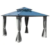 Brast Pavillon Pagode 3,5x3,5m Hellgrau mit Moskitonetz