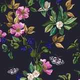 Joules Vliestapete Wakerly Woodland Floral French Navy Blau FSC®