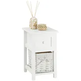 CARO-Möbel Nachttisch Messina aus Holz in weiß Holzwerkstoff, getrocknete Naturmaterialien, Vintage, 28x46x31 cm, Schlafzimmer, Nachttische