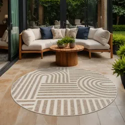 Teppich SANAT "Berlin", beige, H:6mm Ø:200cm, Kunstfaser, Teppiche, In -und Outdoor geeignet, Außenbereich,Terasse, Balkon, modern