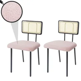 MCW 2er-Set Esszimmerstuhl MCW-K88, Lehnstuhl Stuhl, Holz Poly-Rattan Metall Bouclé ~ Stoff/Textil rosa