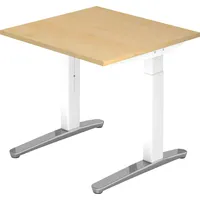 Hammerbacher Schreibtisch C-Fuß 80x80cm Ahorn / Weiß-Alu poliert