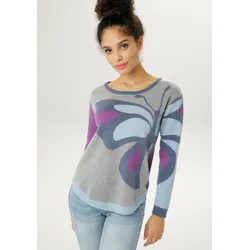 Strickpullover, mit eingestricktem Schmetterlingsmotiv, Gr. 38, grau-lila-rauchblau-hellblau, , 49907103-38
