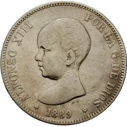 Spanien 5 Peseten 1888-1892 Alfonso XIII. - Baby -