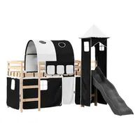 vidaXL Kinderhochbett mit Turm Weiß & Schwarz 90x190 cm Kiefernholz