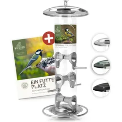 Futtersäule 35cm für Samen & Körner, Edelstahl, inkl. Ratgeber
