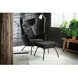 KAWOLA Sessel LOTTE Ohrensessel velvet schwarz mit Hocker