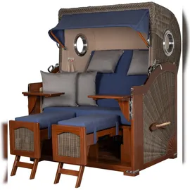 Mr. Deko Strandkorb Komplettset - bene living - Ammersee Mahagoni Bullauge - PE grau - Modell 595 - inkl. Liftersystem