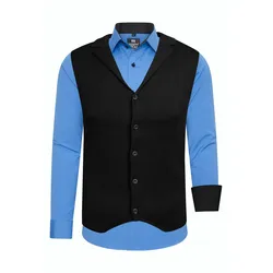 Langarmhemd RUSTY NEAL, Herren, Gr. 6XL, EURO-Größen, blau, 60% Baumwolle, 37% Polyester, 3% Elasthan, mehrfarbig, casual, Langarm, Hemden, inklusive Langarmhemd und Weste