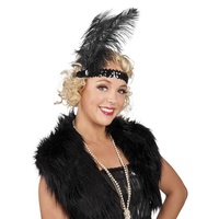Charleston Kopfband schwarz 20er Jahre Feder Pailletten Fasching Kostüm