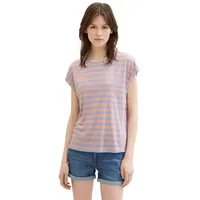 TOM TAILOR Denim Damen Basic T-Shirt mit Streifen, terracotta mid blue stripe, M