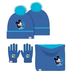 3er-Set Beanie Handschuhe Snood Mickey - Fleece-Nackenband (blau) junior blau
