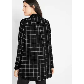 bonprix Karierte Longbluse mit Taschen Schwarz 48