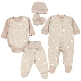 TupTam Baby Kleidung Set Jungen Langarm Bekleidung Neugeborene Füßlingen Hose Body Strampler Mütze 5 tlg, Farbe: Bärchen CC/Beige, Größe: 50 - 50