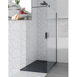 bad land SET Walk-In Dusche KETIL Schwarz 140x195 Transparentes Glas + Glaswischer