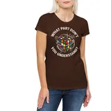 Urban Backwoods Print-Shirt Cube Understand Damen T-Shirt Zauberwürfel 80s Magic Speed Cubing (1-tlg) Cuber Speedcube Algorithm Cube braun XS