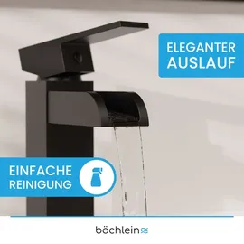 Bächlein Badarmatur Sotira fürs Bad in Bachlauf-Design, Einhebelmischer mit langlebiger Keramikkartusche und Montage-Set, Bad Wasserhahn Matt Schwarz