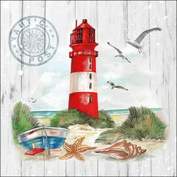 20 Servietten Papier 33x33cm 3-lag - hochwertige Einweg Papierservietten Leuchtturm Möwen Boot Muscheln maritim Küste Dekoration Urlaub Meer Tischdeko