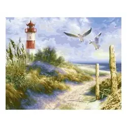 Dünenlandschaft mit Leuchtturm Malen nach Zahlen