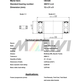 Union Fahrrad-Kugellager CB625 Max Double Row 12 x 21 x 8 mm