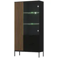 Moeblo Möblo Vitrine, Schwarz, Holzwerkstoff, 2 Schubladen, 100x200x60 cm,