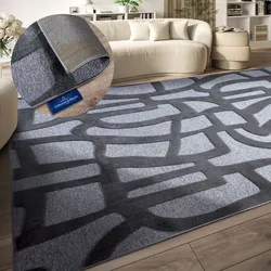 Teppich VILLEROY & BOCH "Therese", grau (anthrazit), B:200cm H:5,5mm L:290cm, Polyester, Teppiche, Nachhaltig, Wohnzimmer, Schlafzimmer, Modern, Hoch-Tief Effekt, Flur
