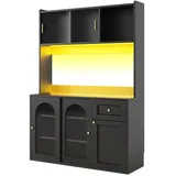 STILVORA Hochschrank MDF/PB Schwarz 120x35x167 cm mit LED und verstellbaren Böden