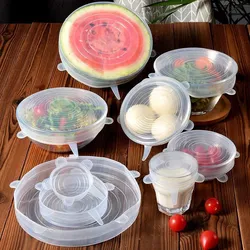 6 Teile/los Lebensmittel Einstellbare Elastische Silikon Abdeckung Kappe Universal Erweiterbar Deckel für Dosen Gerichte Schüssel Wiederverwendbare Stretch Küche