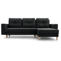 MOEBLO Ecksofa Carl – Ottomane Links als auch rechts montierbar Couch für Wohnzimmer, Schlafsofa Sofagarnitur Sofa Eckcouch L-Form Wohnlandschaft, mit Bettkasten und Schlaffunktion Schwarz