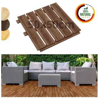 Floranica Trittsteine Holzfliese Terrassenfliese Massives Lärchenholz Balkonfliesen, 50x50 cm, Braun, 1-St., Fein Geriffelt Bodenbelag mit Drainage Balkon-Bodenbelag für Outdoor braun 50 cm x 50 cm