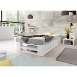 Lermowood Palettenbett M2 90 x 200 cm mit Lattenrost und 2 BettkästenWeiß Holzbett Massivholzbett Bett aus Paletten Seniorenbett Kinderbett Jugen... - Weiß