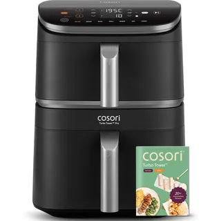 COSORI Turbo Tower Pro Heißluftfritteuse 2 kammern, 10,8L Double Stack Airfryer mit DualBlaze, Keramikbeschichtung, nicht mit Teflon-Beschichtung, Silber-schwarz