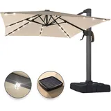 GGM Möbel Sonnenschirm | LED | Quadratisch | B:T 300 x 300 cm | Taupe | Ampelschirm, Marktschirm, Sonnenschirm 3m, Gartenschirm