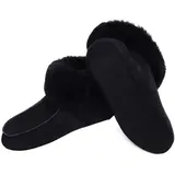 Moro-Design Lammfell Leder Hüttenschuhe Mokassin Hausschuhe Pantoffeln Fell Schwarz Gr.36-47 (47) - 47 EU