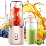 Tragbarer Mixer, 400ML Tragbarer Mixer Smoothie Maker mit 6 Klinge, Portable Blender Smoothie Maker mit Bürste, Mini Mixer to Go für die Zubereitung von Milchshakes, Säften, Smoothies (Rosa)