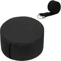 Relaxdays Meditationskissen Set, mit Yogagurt, Achtsamkeit, Bodenkissen, Bezug waschbar, HD 13x33 cm, Baumwolle, schwarz