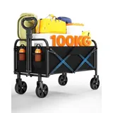 Bollerwagen Faltbar, 100kg Belastbar & 100L Volumen, Handwagen Mit 360°Drehbaren Rädern, Für Jedes Gelände, Wasserabweisender Strandwagen Für Strand, Camping & Garten