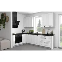 Feldmann-Wohnen Winkelküche L-Form 284 x 228 cm grau / weiß matt