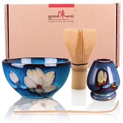 Goodwei Teeservice Matcha Teezeremonie Set „Magnolia“ mit Teeschale, Besen und Halter (4-tlg), Keramik