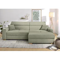 Ecksofa JOCKENHÖFER GRUPPE "Slider L-Form, B: 277 cm Couch, 60cm elektrische Sitztiefenverstellung", salbei, grün 432, 13, B:279cm T:126cm, Korpus: 100% Polyester;Kissen: 100% Polyester, Sofas, Ecksofa, 140kg Belastbarkeit, USB-Anschluss, Kopfteilverstellung & Zierkissen