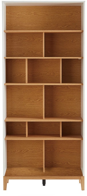 Skandinavisches Bücherregal aus hellem Holz mit Eichenfinish und Weiß B90 cm ABEL