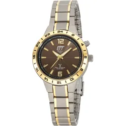 Funkuhr ETT "Titan Basic", grau (titanfarben, goldfarben), Armbanduhren, Damen, Armbanduhr, Damenuhr, Solar, Titan
