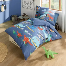 KAEPPEL Dinosaurus Tiere Blau 135 x 200 cm + 80 x 80 cm