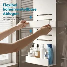 doporro Duschregal ohne Bohren, 2-stöckige Duschablage zum Hängen für Glasduschtüren und Duschwände, höhenverstellbar mit 3 Haken, Shampoo Halterung für Dusche, Duschkorb Weiß Oryne-01