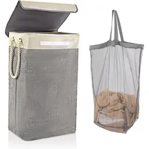 luxuskollektion Wäschekorb Zusammenklappbar Wäschesack Beige Grau Mit Deckel 84l
